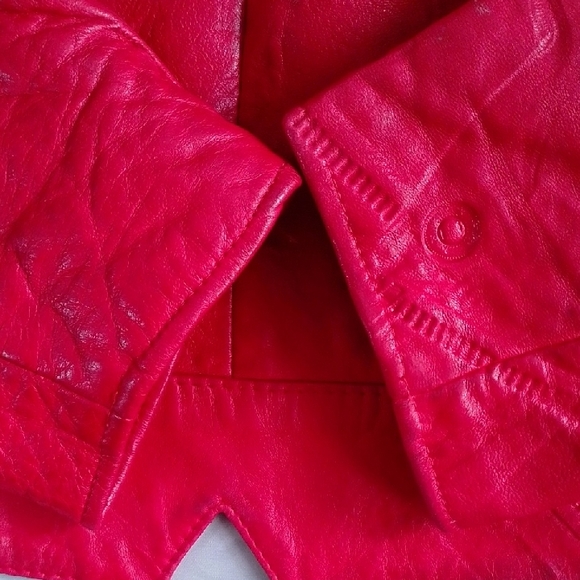 Vintage 80s Perino Ponti Women's Red Leather Jacket Bomber - Picture 3 of 10